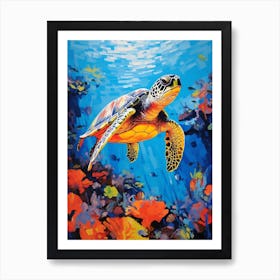 Brushstroke Sea Turtle With Coral 7 Art Print
