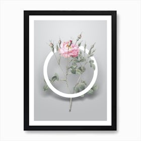 Vintage Anemone Sweetbriar Rose Minimalist Botanical Geometric Circle on Soft Gray n.0001 Art Print
