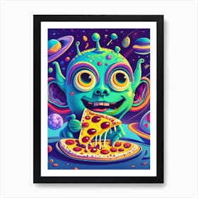 Alien Child Eating A Pizza Art Print