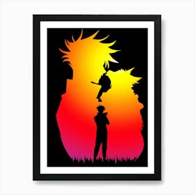 Silhouette Of Two People At Sunset Art Print