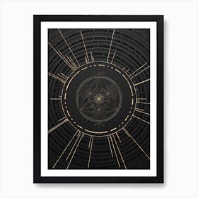 Geometric Glyph Symbol in Gold with Radial Array Lines on Dark Gray n.0249 Art Print