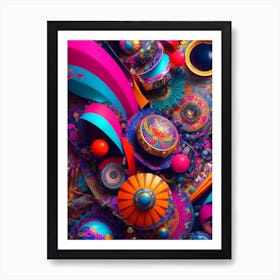 Maximalism Visually Striking Art Piece with vibrant colors, diverse patterns 3 Art Print