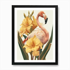 Lesser Flamingo And Canna Lily Minimalist Illustration 1 Art Print