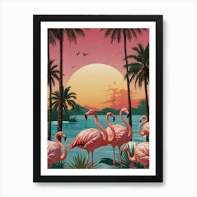 Flamingos At Sunset Art Print