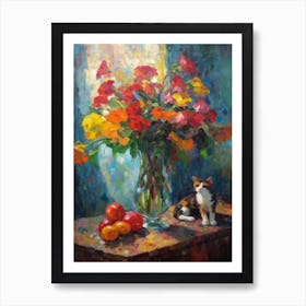 Anthurium With A Cat 3 Art Print