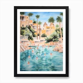 Swimming In Ibiza Spain 2 Watercolour Art Print