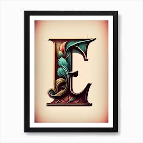 E, Letter, Alphabet Retro Drawing 2 Art Print
