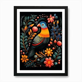 Folk Bird Illustration Partridge 1 Art Print