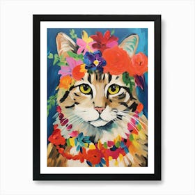 Kurilian Bobtail Cat With A Flower Crown Painting Matisse Style 1 Art Print