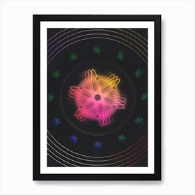 Neon Geometric Glyph Abstract in Pink and Yellow Circle Array on Black n.0163 Art Print