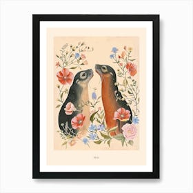 Folksy Floral Animal Drawing Seal 5 Poster Art Print