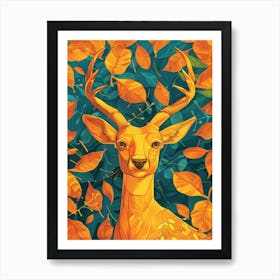 Deer In Autumn Leaves Art Print