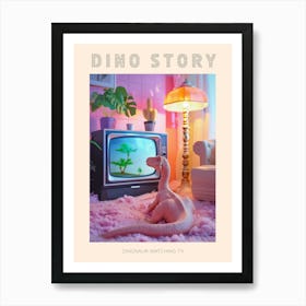 Pastel Pink Toy Dinosaur Watching Tv Poster Art Print