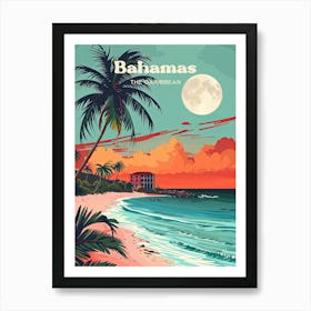 The Bahamas Retro Travel Art Illustration Poster