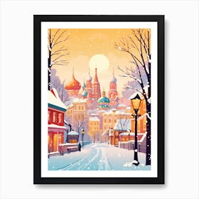 Vintage Winter Travel Illustration Moscow Russia 2 Art Print