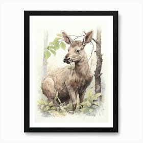 Storybook Animal Watercolour Moose 3 Art Print