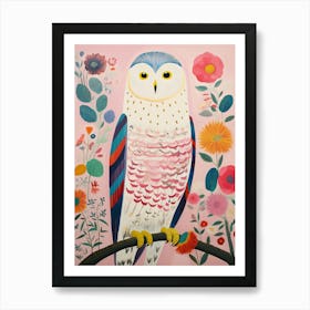 Pink Scandi Snowy Owl 4 Art Print