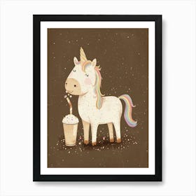Unicorn Drinking A Rainbow Sprinkles Milkshake Uted Pastels 3 Art Print