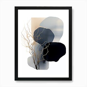 Black, Blue And Gold Abstract Painting 3 Art Print