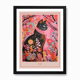 Floral Animal Painting Cat 4 Poster Art Print