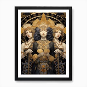 The Three Muses Black And Gold 5 Art Print