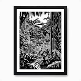 Auckland Domain Wintergardens, 1, New Zealand Linocut Black And White Vintage Art Print