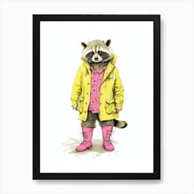 Pink Raccoon Wearing Yellow Boots 3 Art Print