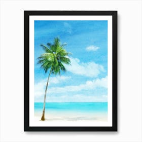 Watercolor Palm Tree On The Beach Art Print