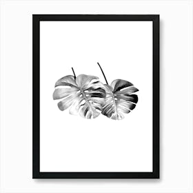 Monstera Leafs Minimalist Black And White Boho Art Print Art Print