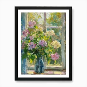 Hydrangea Flowers On A Cottage Window 1 Art Print