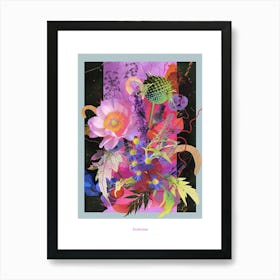 Scabiosa 4 Neon Flower Collage Poster Art Print