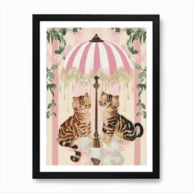 Kittens Retro Illustration Cute Animal Botanical Plants Tropical Art Print