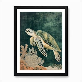 Textured Sea Turtle Painting Art Print