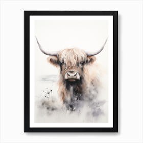 Neutral Watercolour Portrait Of Highland Cow 6 Art Print