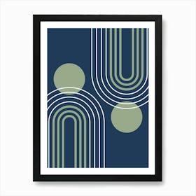 Mid Century Modern Geometric B21 In Navy Blue And Sage Green (Rainbow And Sun Abstract) 01 01 Art Print