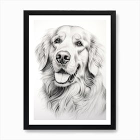 Golden Retriever Dog, Line Drawing 2 Art Print