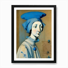 Blue thoughts, a portrait of a middle-aged woman Art print Art Print