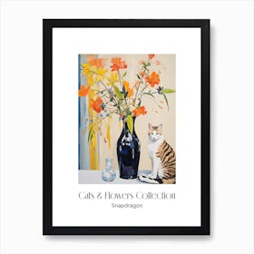 Cats & Flowers Collection Snapdragon Flower Vase And A Cat, A Painting In The Style Of Matisse 1 Art Print