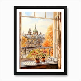 Window View Of Hamburg Germany In Autumn Fall, Watercolour 4 Art Print