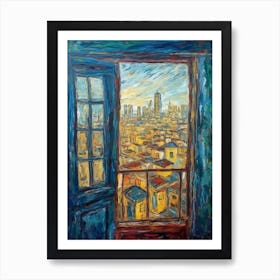 Window View Of Dubai United Arab Emirates In The Style Of Expressionism 4 Art Print