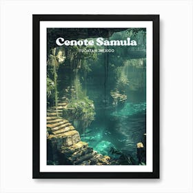 Cenote Samula Yucatan Mexico Travel Illustration Art Print