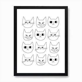 Doodle Cats Pattern Cute Illustration Art Print