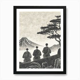 Three Monks Watching Mt Fuji Art Print