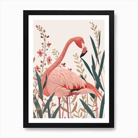 Andean Flamingo And Oleander Minimalist Illustration 4 Art Print