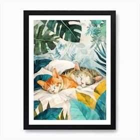 Two Cats Sleeping In The Jungle animal Cat's life Art Print