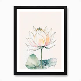 Lotus Flower In Garden Minimal Watercolour 2 Art Print