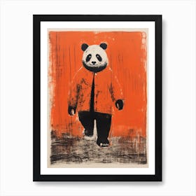 Panda, Woodblock Animal  Drawing 3 Art Print