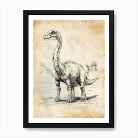 Camarasaurus Dinosaur Black Ink Illustration 2 Art Print