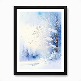 Winter Scenery, Snowflakes, Storybook Watercolours 3 Art Print