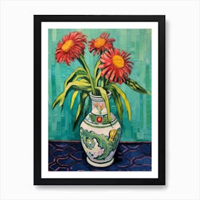 Flowers In A Vase Still Life Painting Gaillardia 2 Art Print